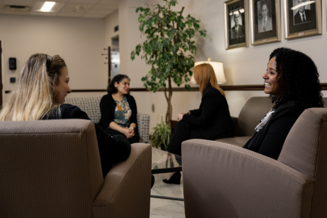 Employees sitting in the lobby