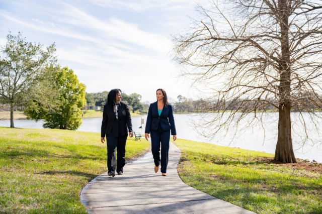 Employees walking